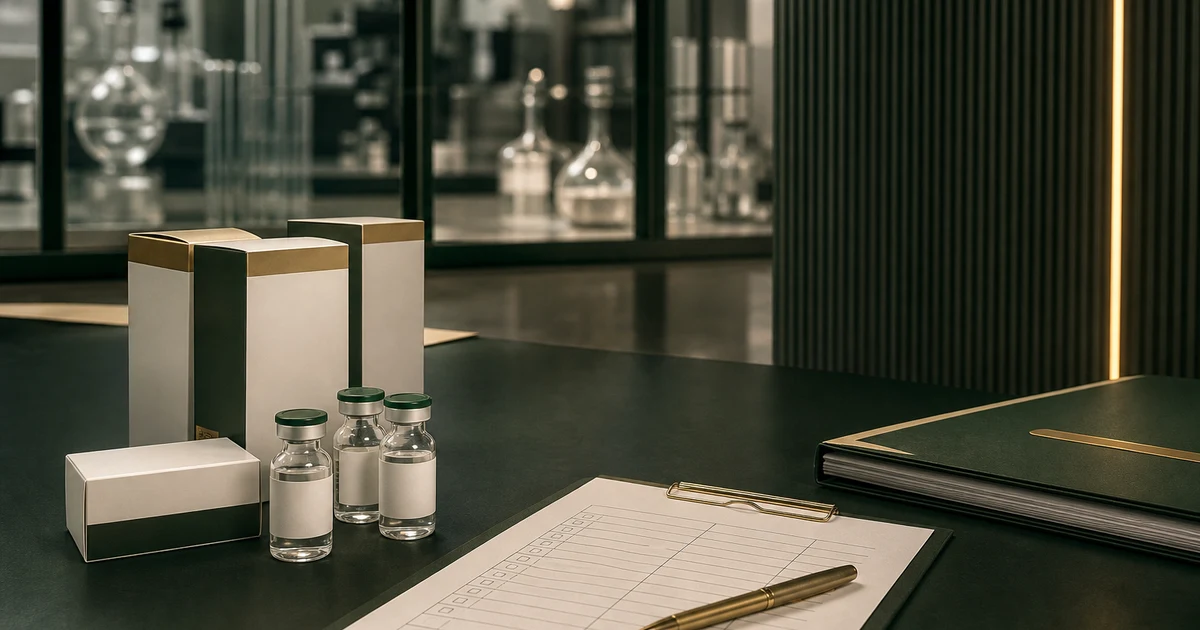 Pharmaceutical quality-control desk with Brazilian green and yellow accents