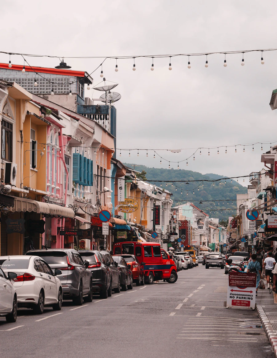 Colourful buildings along a street in Phuket Old Town